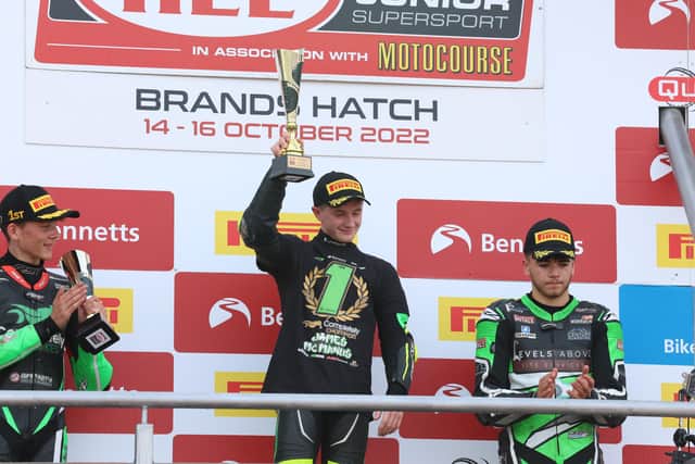 James McManus from Randalstown was crowned British Junior Supersport champion at Brands Hatch. Picture: Bonnie Lane