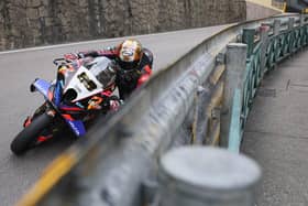 Peter Hickman (Zeeco/8TEN Racing BMW) exits Melco Hairpin on his way to finishing as runner-up to teammate, Davey Todd in the 2025 Macau Motorcycle Grand Prix. (Photo by Stephen Davison/Pacemaker Press)