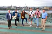 L-R: Director of Regional Engagement at Ulster University Malachy O’Neill; Paídí Muldoon, 4amclub; Ulster University Associate Dean Partnerships & Student Recruitment, Victoria McCollum; Luke Bell, 4am club; Ulster University student and 4am lead guitarist Daniel Coulter; Live @ The Square promoter Karl Diamond