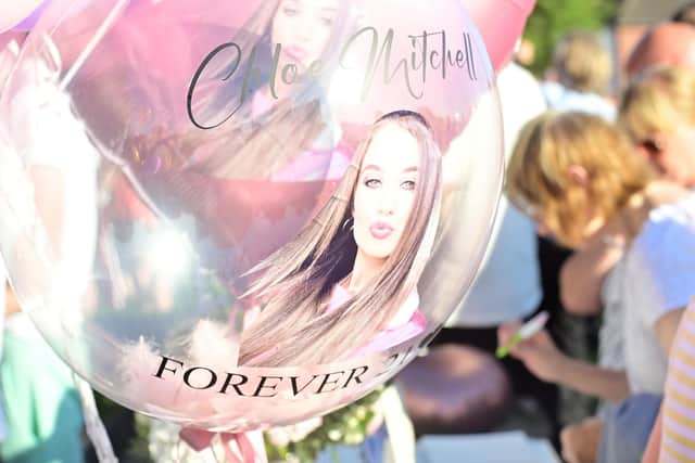 One of the balloons made for Chloe Mitchell's vigil. Picture Colm Lenaghan/ Pacemaker Press