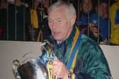 Former Bangor manager Eric Halliday celebrating trophy success with the Irish League club. (Photo by Bangor FC)