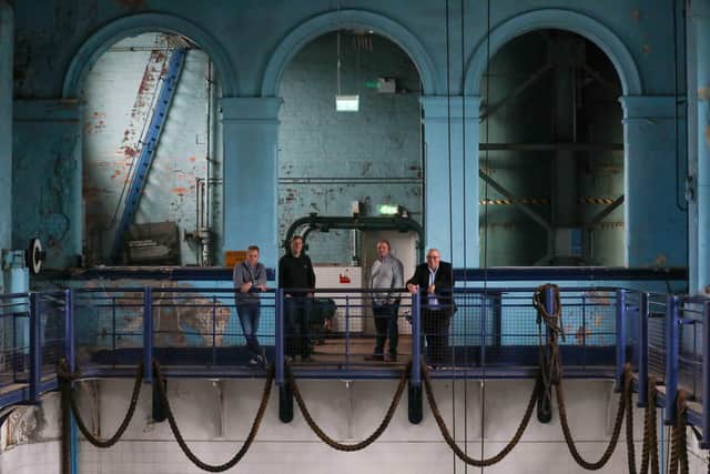Titanic Distillers directors, Stephen Symington, Richard Irwin, Sean Lavery and Peter Lavery are looking forward to the opening of the drinks company’s new distillery and visitor centre at the historic Titanic Pumphouse on Friday April 28