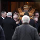 TUESDAY 6th FEBRUARY 2024, AGHYARAN: Mourners gathered at St Patrick’s Church, Aghyaran on Tuesday afternoon for the funeral of Joe Bradley, father of Liverpool FC star Conor Bradley.