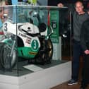 Ryan Farquhar, Phillip McCallen and Gary Dunlop pictured at the new display of racing motorcycles at the Ulster Transport Museum