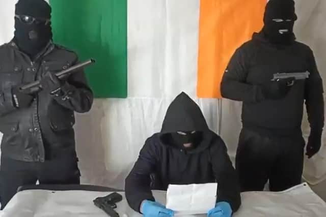 A still from the video claiming to depict a new anti-immigration Irish republican group calling itself the New Republican Movement
