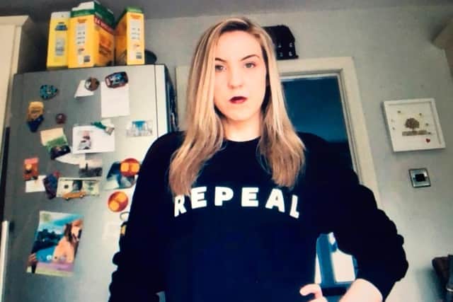 Image released by McNally family of Natalie McNally wearing her REPEAL jumper, in support of the campaign to liberalise abortion law across Ireland