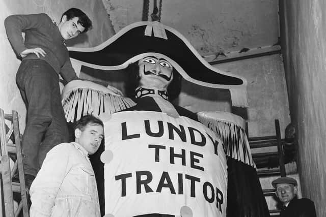 The finishing touches are added to an effigy of 'Lundy the Traitor' ahead of the Apprentice Boys' annual 'Shutting of the Gates' demonstration. Taken in 1960s. Picture: News Letter archives