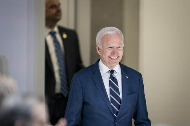 US President Joe Biden arrives to deliver his keynote speech at Ulster University in Belfast. He joked about his English heritage and praised the Ulster Scots. When he put pressure on the DUP to return to Stormont he avoided embarrassing them by name and said it was a matter for Northern Ireland