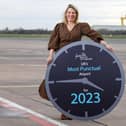 Judith Davis, airport operations manager at Belfast City Airport, pictured announcing that Belfast City Airport has been confirmed as the UK’s Most Punctual Airport for 2023 following the publication of the latest performance figures from the Civil Aviation Authority