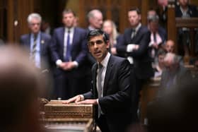 Prime Minister Rishi Sunak making a statement about the Northern Ireland (NI) Protocol in the House of Commons in London on February 27, 2023