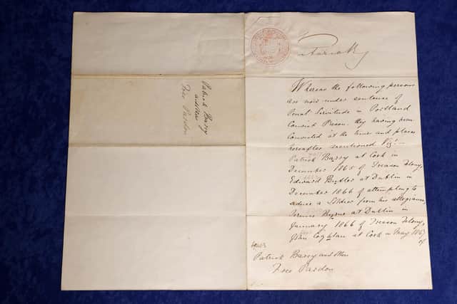 A rare Royal Pardon issued by Queen Victoria to Irish rebels convicted of high treason. It is set to go under the hammer along with other historical items in Belfast on Tuesday June 6