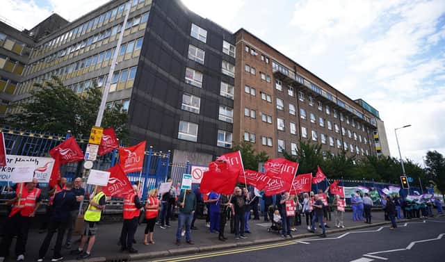 Nipsa and Unite members during industrial action in the Northern Ireland health service