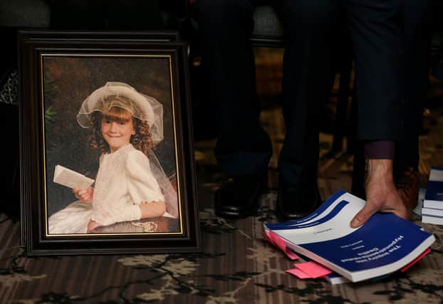A photograph of Raychel Ferguson who died of hyponatraemia on 10 June 2001 sits alongside a copy of the findings of the hyponatraemia inquiry