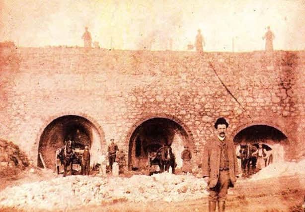 An early 20th century photograph of the lime kilns at Moneybroom