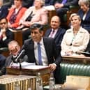 Prime minister Rishi Sunak speaking during prime minister's questions in the House of Commons today. Mr Sunak was answering a question from DUP MP Carla Lockhart on the row between the UK and Ireland over asylum seekers crossing from Northern Ireland into the Republic. He warned the Irish government that sending police to villages in Donegal was not the answer