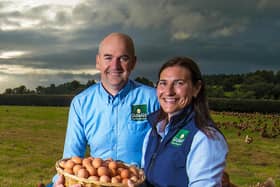 John and Eileen Hall of Cavanagh’s Free Range Eggs from Newtownbutler in Co. Fermanagh – overall Northern Ireland winner for sustainability in the Great British Food Awards 2023