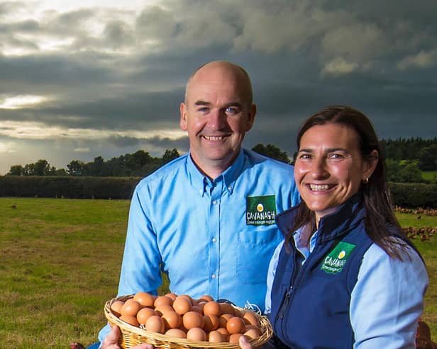 John and Eileen Hall of Cavanagh’s Free Range Eggs from Newtownbutler in Co. Fermanagh – overall Northern Ireland winner for sustainability in the Great British Food Awards 2023