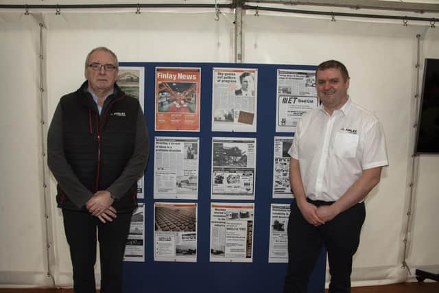 Finlay, a pioneering force in the mobile crushing and screening industry, celebrated 65 years of excellence and innovation at an anniversary event at Tyrone Farming Society grounds. Pictured are David Lyons, customer support manager, Finlay and Matt Dickson, business line director of Finlay and general manager of Terex Omagh