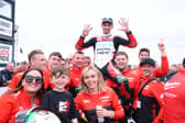 Glenn Irwin celebrates his record-equalling ninth Superbike win at the North West 200