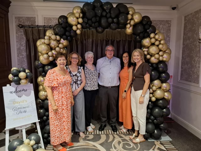 David Lyons pictured with Rosemary Breen, Joanne Barrett, Katherine Moore, Martina McNamee and Karen Green from Terex Omagh