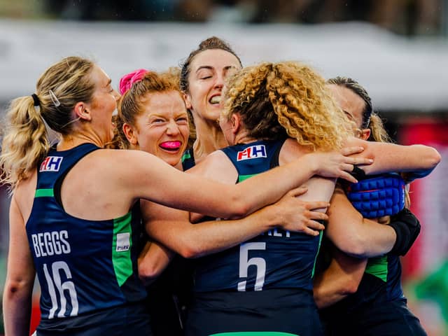 Ireland women celebrate against New Zealand in the FIH Hockey World Cup. (Photo by WORLDSPORTPICS/Rodrigo Jaramillo)
