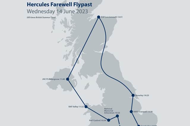 The farewell route the Hercules will take across the UK.