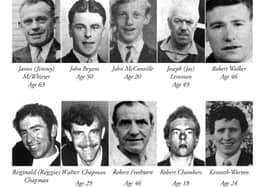 The ten men murdered by the IRA at Kingsmills in 1976. TUV leader Jim Allister said the IRA song was especially insensitive in light of the recent findings of the Kingsmills Massacre inquest. Montage from Border Cleansing by Maurice Wylie.
