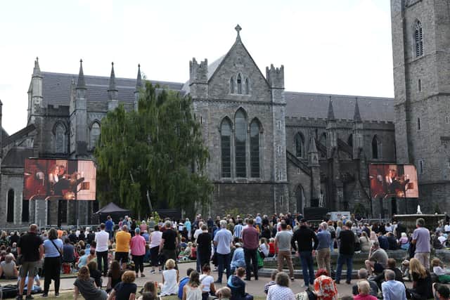Crowds gathered outside the funeral of Glen Hansard at St Patrick's Cathedral in Dublin. The Oscar-winning Irish musician and activist died in a motorcycle crash last week