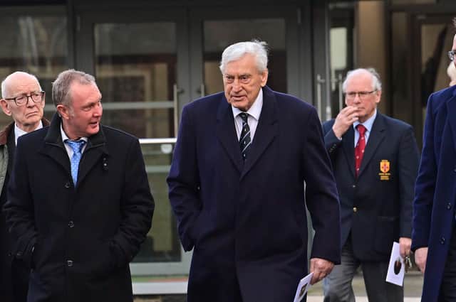 Irish rugby legend Willie John McBride attending the funeral of Syd Millar in Ballymena. Photo: Colm Lenaghan/Pacemaker