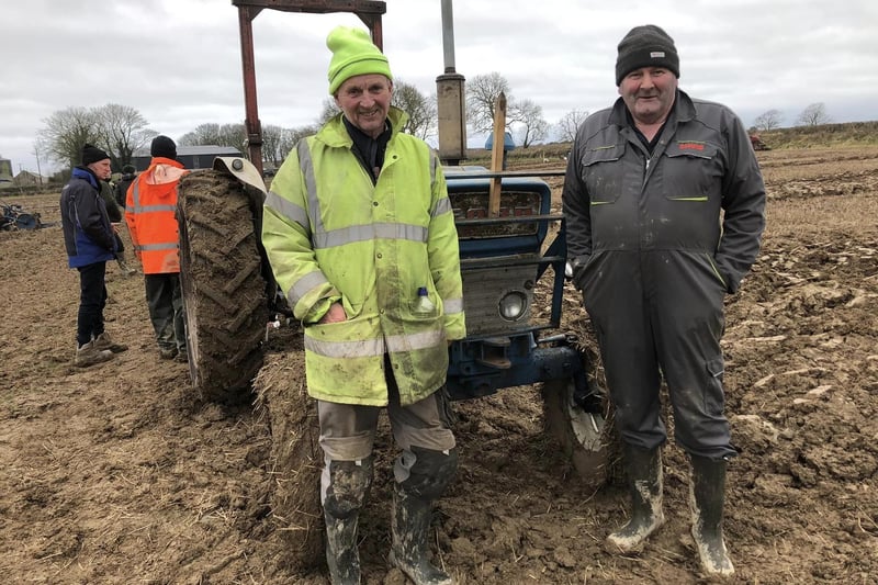 Samuel Patterson from Aughnacloy with Stephen Deery from Co Monaghan at the ploughing day held at Killough by the Ploughing Academy for Northern Ireland. Picture:  Ploughing Academy for Northern Ireland