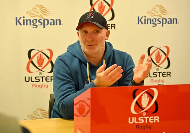 Ulster coach Dan Soper discussing the New Year's Day BKT United Rugby Championship test with Leinster at RDS Arena. (Photo by Arthur Allison/Pacemaker Press)