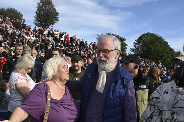 Gerry Adams attends a community event in support of the Garvaghy Road residents in the Drumcree parade dispute. PA photo, Saturday October 3, 2026.