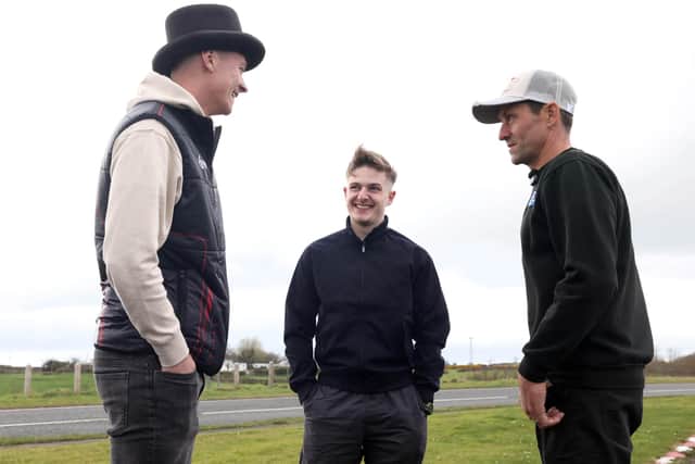 Franco Bourne (centre) with fellow North West 200 newcomer Storm Stacey (left) and Josh Brookes during a recent visit to the north coast. (Photo by Stephen Davison/Pacemaker Press)