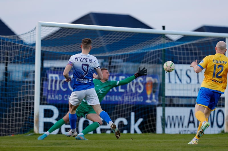Glenavon's Matthew Fitzpatrick scores his 16th Premiership goal of the season and fourth in as many matches