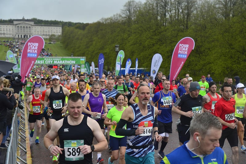 Thousands of runners begin the 26.2 mile route of the 2022 Mash Direct Belfast City Marathon