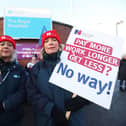 Nurses Sarah Donnelly (left) and Nicola Joyce on the picket line outside the Royal Victoria Hospital in Belfast, as nurses in England, Wales and Northern Ireland take industrial action over pay. Picture date: Tuesday December 20, 2022.