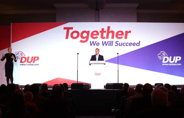 Sir Jeffrey spoke about restoring ‘economic rights’ under the Act of Union, which is a vaguer formulation than the DUP’s already ambiguous ‘seven tests’ Photo: Liam McBurney/PA Wire
