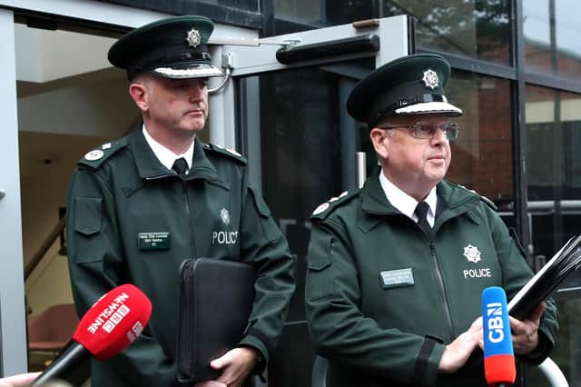 Former Chief Constable Simon Byrne (right) and Deputy Chief Constable Mark Hamilton. Photo: Declan Roughan / Press Eye
