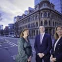 One of the biggest refinance deals in Belfast City Centre property has been completed between AIB and developer MRP following the opening on the iconic Ewart Building on Bedford Street, Belfast. Michelle Gass and Paddy McGuigan from AIB are pictured with Ita Gillis from MRP at the Ewart Building in Belfast