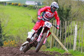 Jason Meara claimed his first Scottish Championship podium before retiring home to win all three Experts MX1 races at Seaforde. (Photo by Maurice Montgomery)