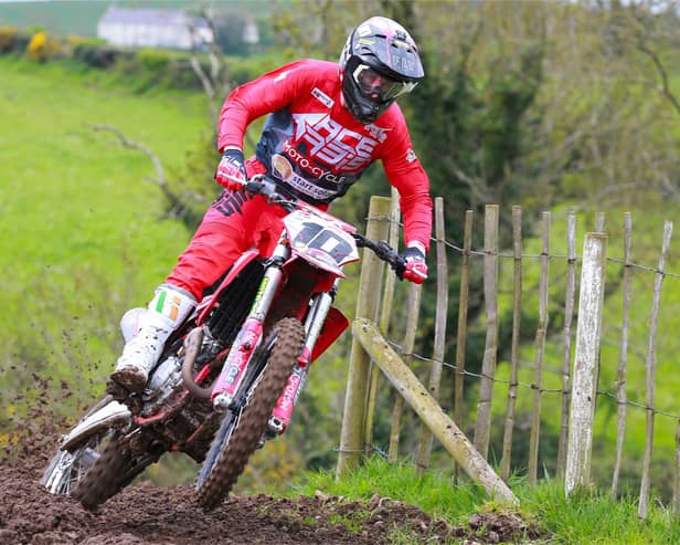 Jason Meara claimed his first Scottish Championship podium before retiring home to win all three Experts MX1 races at Seaforde. (Photo by Maurice Montgomery)
