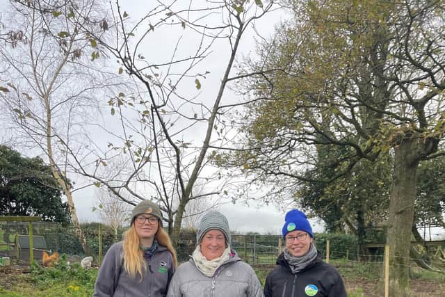 Katy Bell, Ulster Wildlife, Dawn Stocking, Ballycruttle Farm and Michelle Duggan RSPB NI. Picture: Ulster Wildlife
