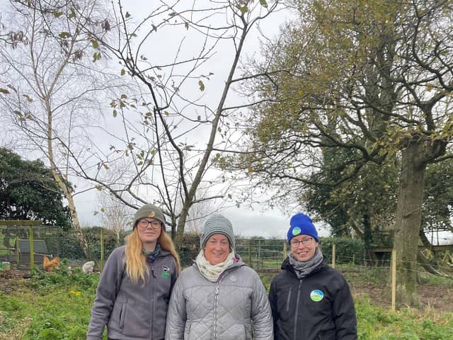 Katy Bell, Ulster Wildlife, Dawn Stocking, Ballycruttle Farm and Michelle Duggan RSPB NI. Picture: Ulster Wildlife