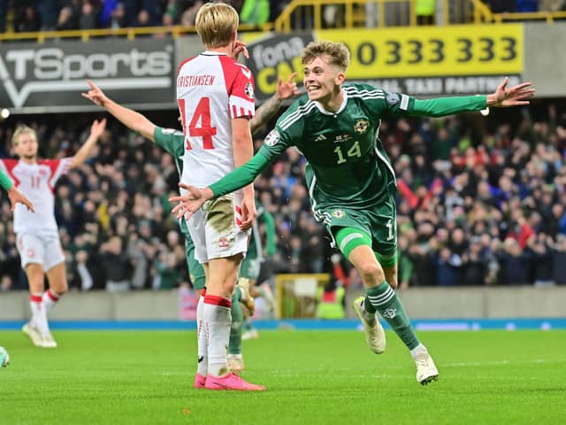 Northern Ireland’s Isaac Price scores during this evening’s game at The National Stadium at Windsor Park in Belfast. PIC: Colm Lenaghan/Pacemaker