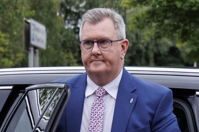 Jeffrey Donaldson outside Newry Crown Court in June, where he was found guilty of multiple historical sexual offences. He is currently serving a 15-year sentence. Photo: Liam McBurney/PA Wire