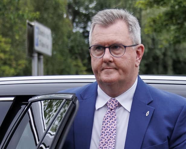 Jeffrey Donaldson outside Newry Crown Court in June, where he was found guilty of multiple historical sexual offences. He is currently serving a 15-year sentence. Photo: Liam McBurney/PA Wire