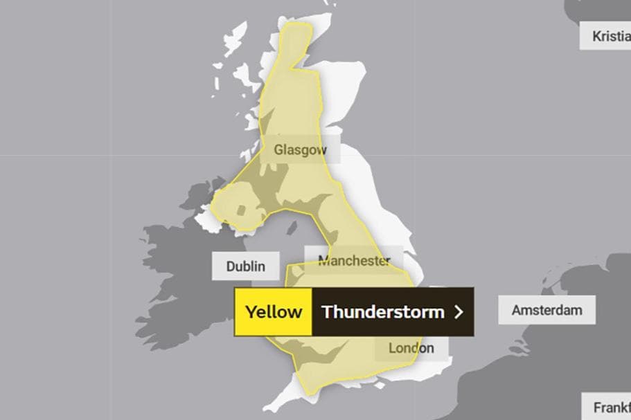 Met Office issues Yellow weather warning for thunder storms affecting most of Northern Ireland