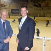 Work to redevelop Dundonald International Ice Bowl will get underway soon, following the appointment of a building contractor to undertake the multi-million pound project. Pictured are councillor Thomas Beckett, chair of Lisburn & Castlereagh City Council’s Communities and Wellbeing Committee with David Burns, chief executive of Lisburn & Castlereagh City Council at Dundonald International Ice Bowl
