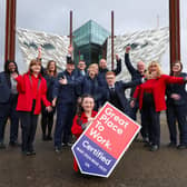 Team members from Titanic Belfast celebrate after the world-leading visitor attraction is certified as a Great Place to Work following an independent employee survey. In addition to this, Titanic Belfast has also announced that it has welcomed its eight millionth visitor