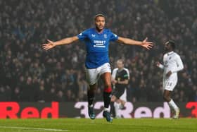 Rangers' Cyriel Dessers celebrates scoring their side's first goal of the game during the cinch Premiership match at Ibrox Stadium, Glasgow. PIC: Andrew Milligan/PA Wire.